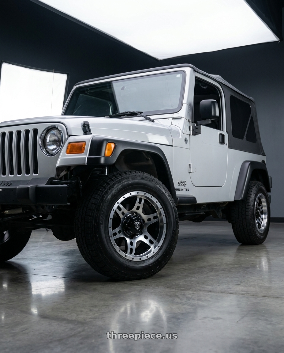 2005 jeep wrangler unlimited lj with WHITE DIAMOND W2757 5x114.3 15x8-10 BLACK / MACHINED wheels