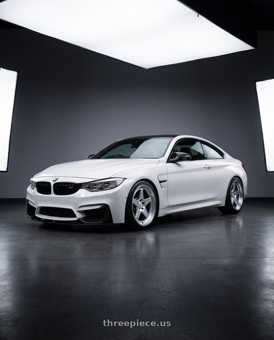 2018 BMW M4 F82 with Kansei K12H KNP 5X120 19x9.5 22 Hyper Silver wheels front three quarter view lowered stance