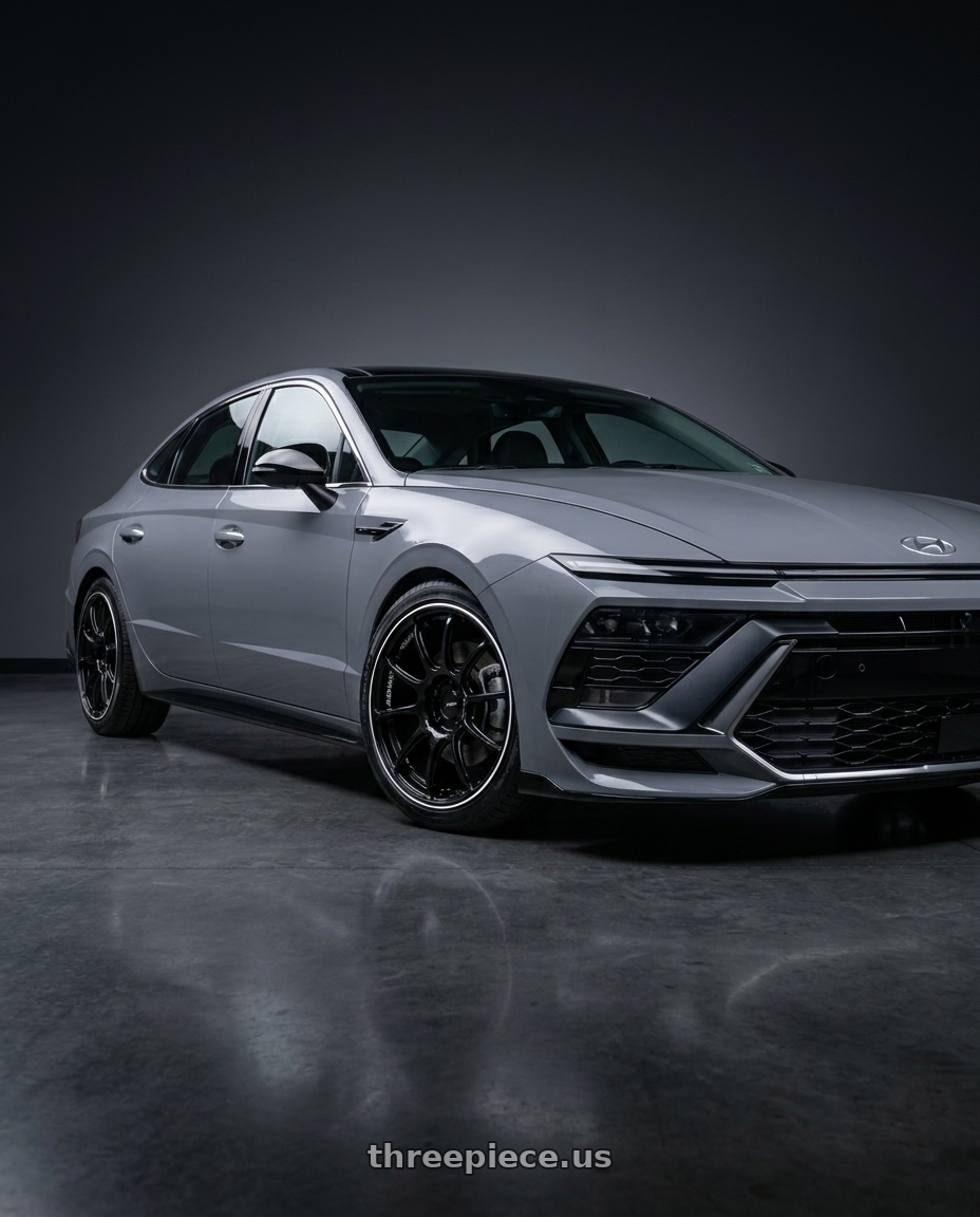 2025 Hyundai Sonata N Line with Advan RZ II 5x114.3 19x9.0+45 Racing Gloss Black and Ring wheels
