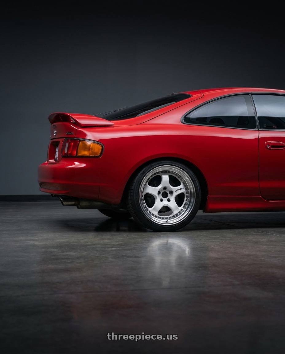 1994 Toyota Celica GT with Work Meister S1 3P 5x100 17x7.5+42 W Disk White wheels rear three quarter view square tires