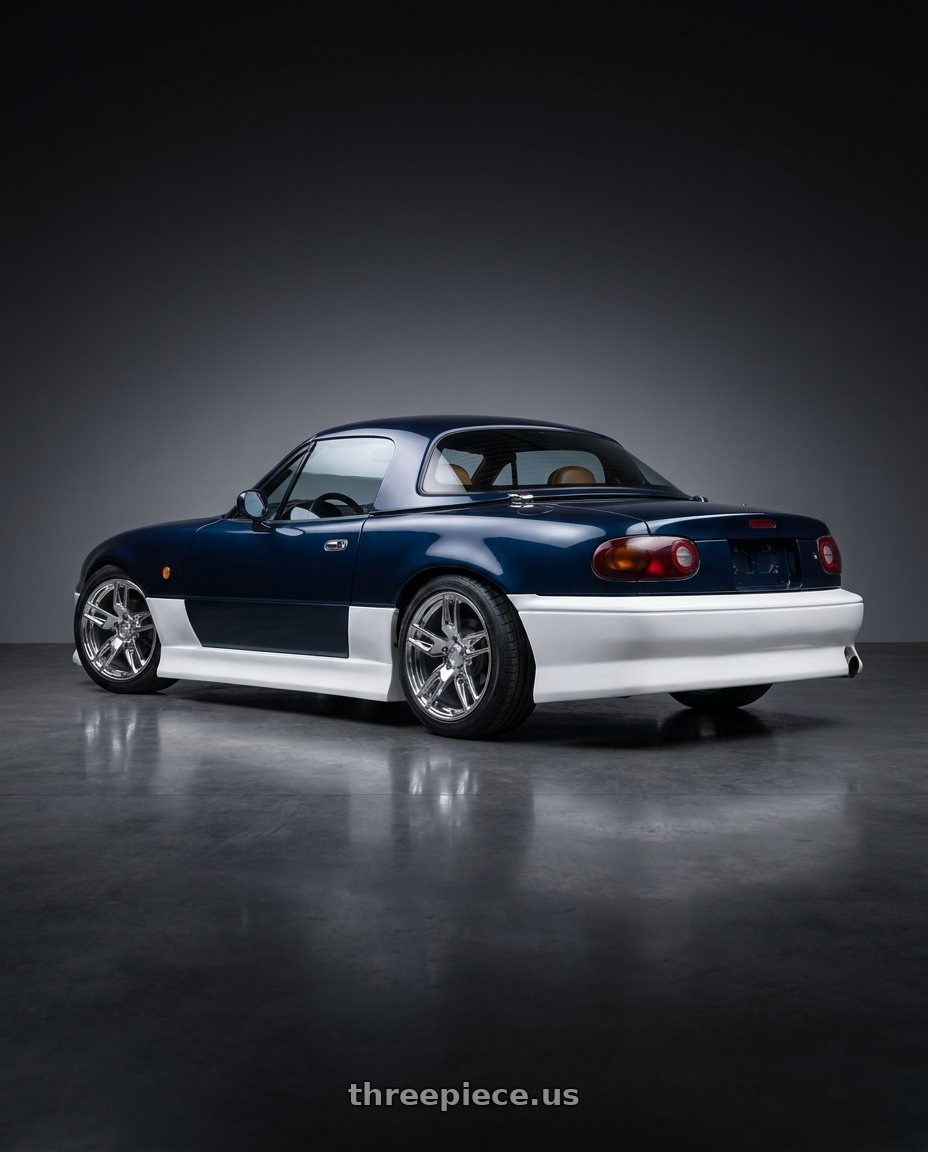 1996 MX-5 NA with American Racing Forged 100 5x120.65 20x10.5 +65 POLISHED wheels rear three quarter view square tires