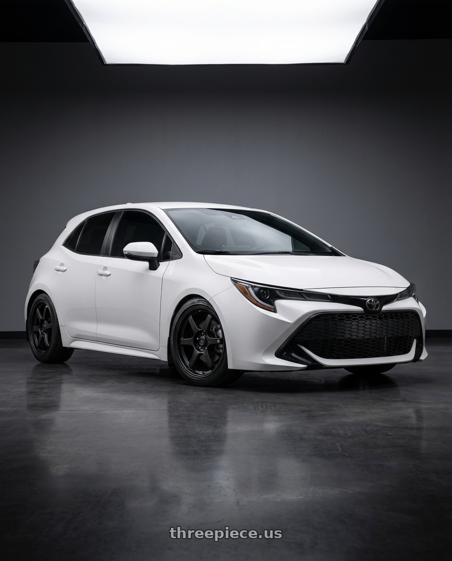 2023 Toyota Corolla Hatchback with Konig Backbone 5x114.3 18x8+35 Matte Black Milling Logo on Spoke wheels