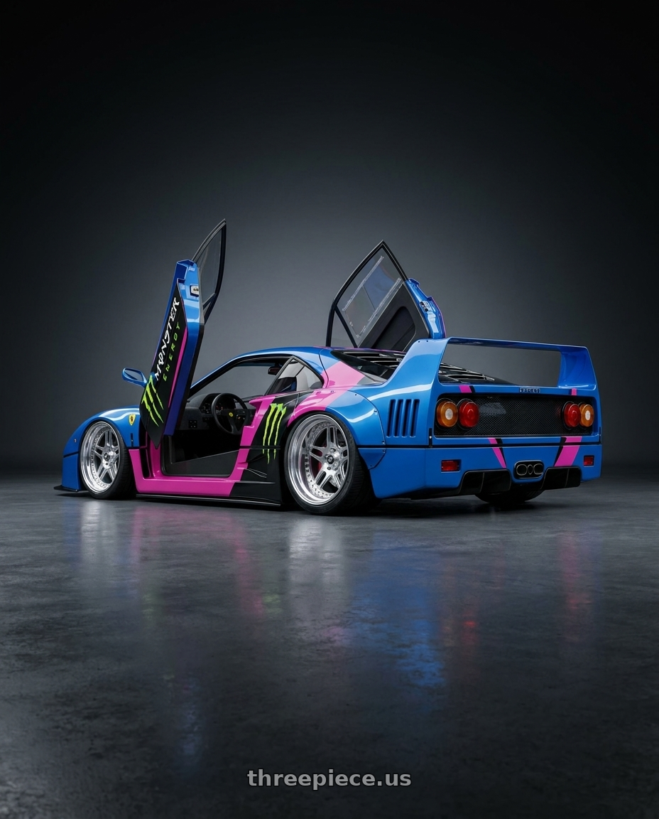 2025 Ferrari F40 (Demon King Auto-F40 LB-Works寬體鷗翼門概念改裝模型車) with Fuel Forged FF109 5x139.7 20x9 +0 POLISHED wheels rear three quarter view slight stretch tires