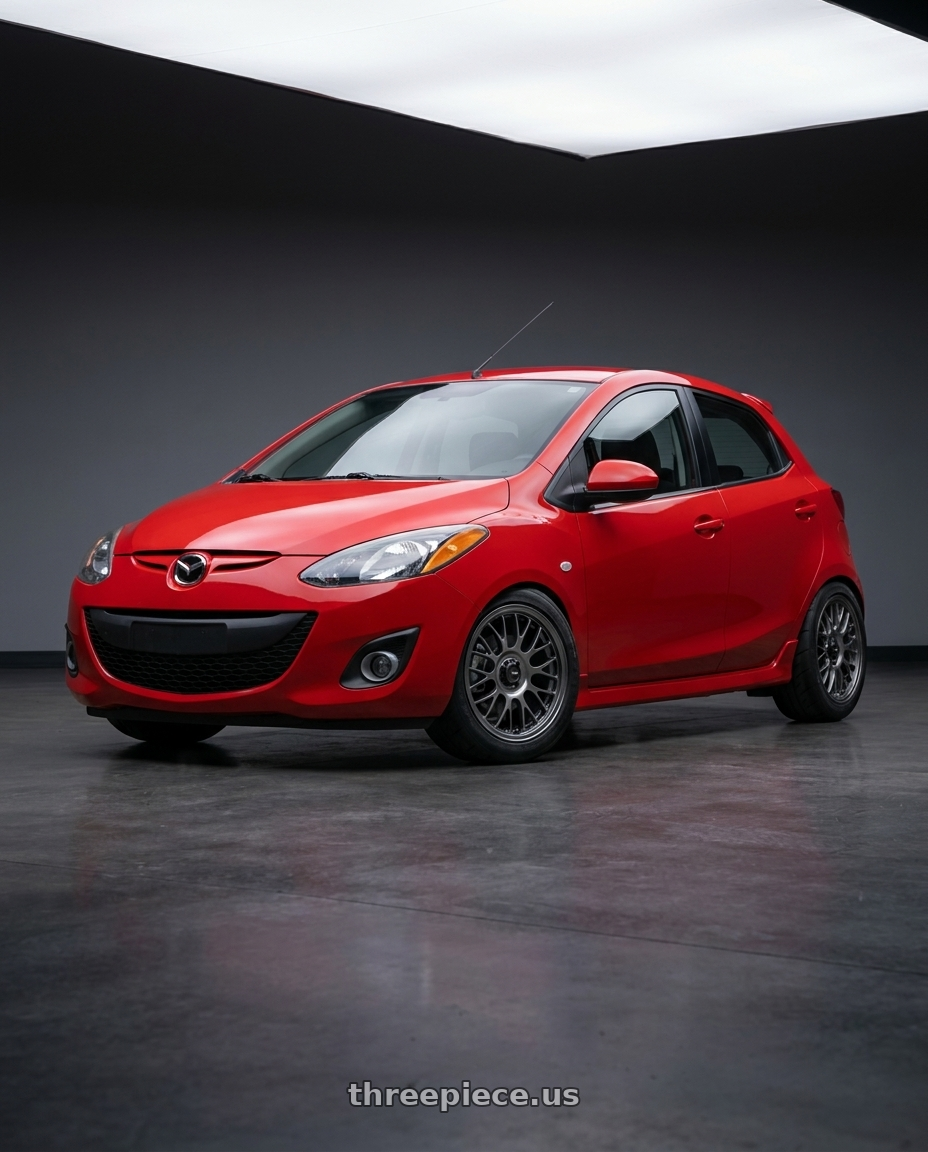 2011 Mazda Mazda2 GT, Red with Konig MRK1 4X100 17x8+40 Hyper Carbon - Gloss Black Gear Cap/Logo/Cover Plate wheels
