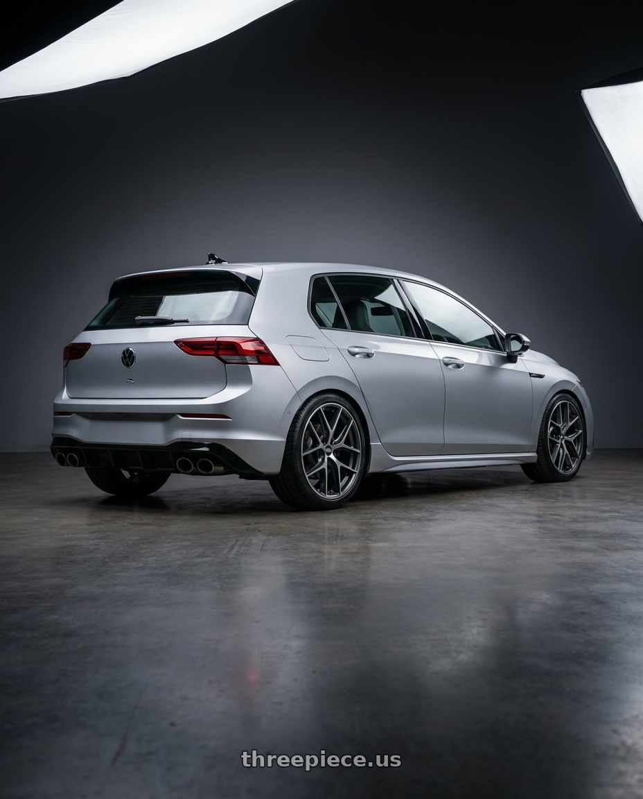2024 Volkswagen Golf R MK8 with BBS CC-R 5x112 19x8.5+30 Graphite w/ Diamond Cut Face wheels rear three quarter view square tires