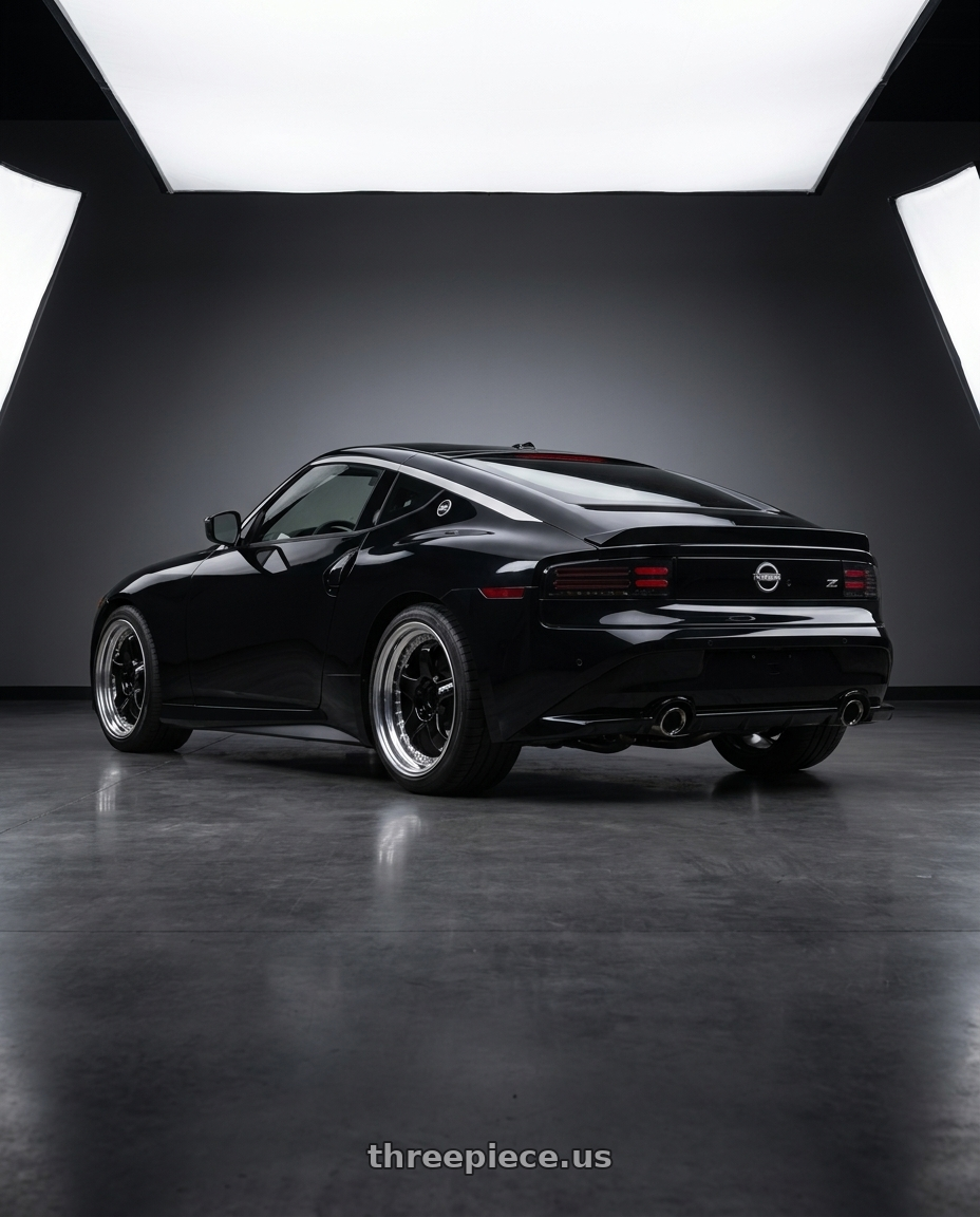 Nissan Z Performance 2024 with Work Meister S1 3P 5x114.3 19x9.5+17 T Disk Black wheels rear three quarter view square tires