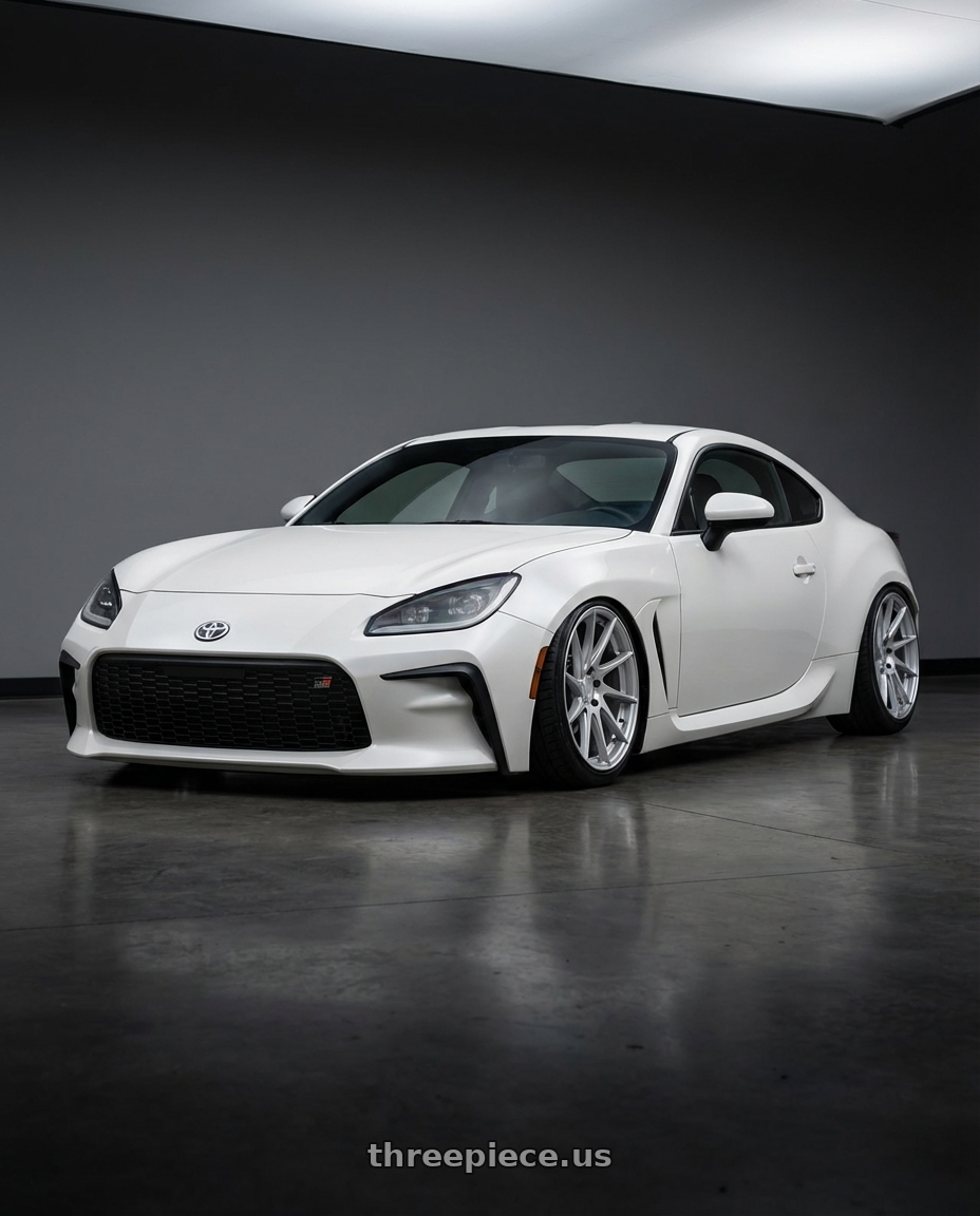 2016 Scion FR-S with Aodhan AH09 5x100 18x8.5 +35 Gloss Silver Machined Face wheels front three quarter view stanced stance