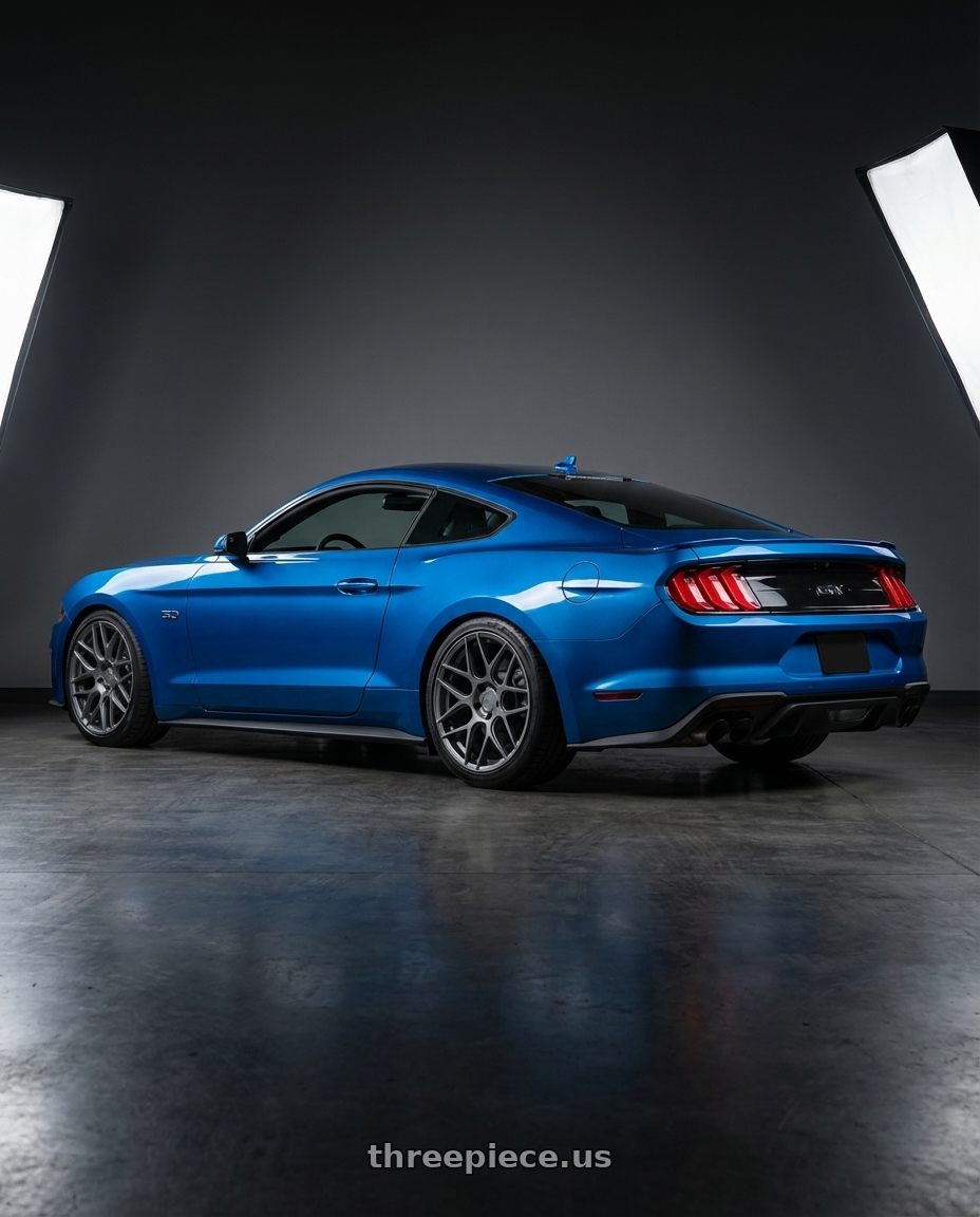 2022 Ford Mustang GT with Aodhan AFF2 5x114.3 19x8.5+35 Matte Gray wheels rear three quarter view square tires