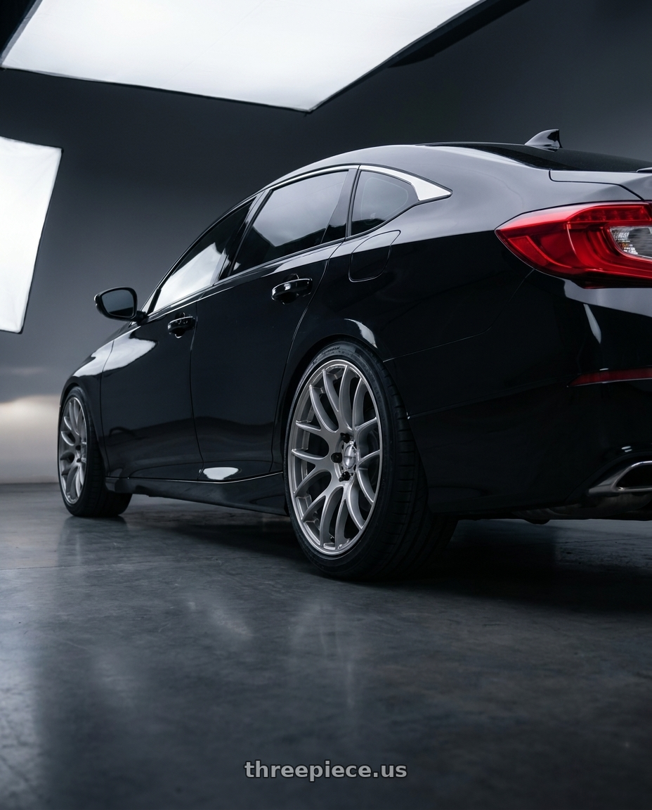 2021 Honda Accord Sport with Work Emotion m8r 5x114.3 20x8.5 +45 Grants Silver wheels rear three quarter view square tires