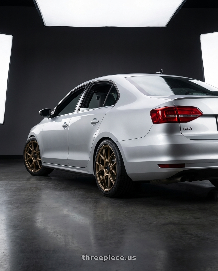 2016 Volkswagen Jetta GLI MK6 with Konig Ampliform 5x112 18x8.5+43 Gloss Bronze wheels rear three quarter view square tires