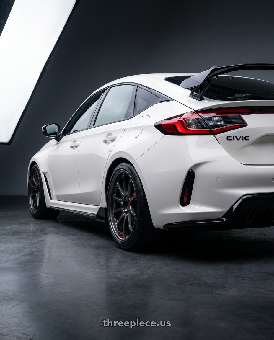 2023 Honda civic fl5 with Volk Racing CE28SL 5x114.3 18x9.0+45 wheels rear three quarter view square tires