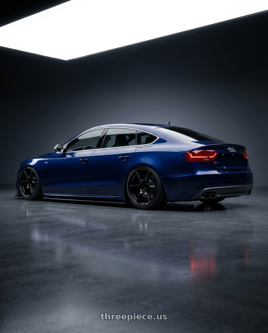 2014 Audi S5 B8 with Advan RGIII 5x112 19x8.5+45 Gloss Black wheels rear three quarter view slight stretch tires