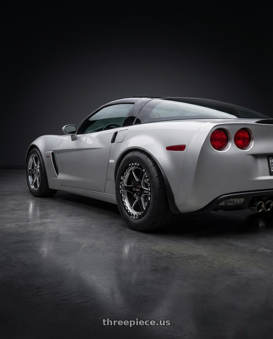 2008 Chevrolet Corvette  with WELD Street Performance Ventura Six Beadlock 6x139.7 20x10 +12 Gloss Black/Milled Diamond Cut Lip wheels rear three quarter view meaty tires