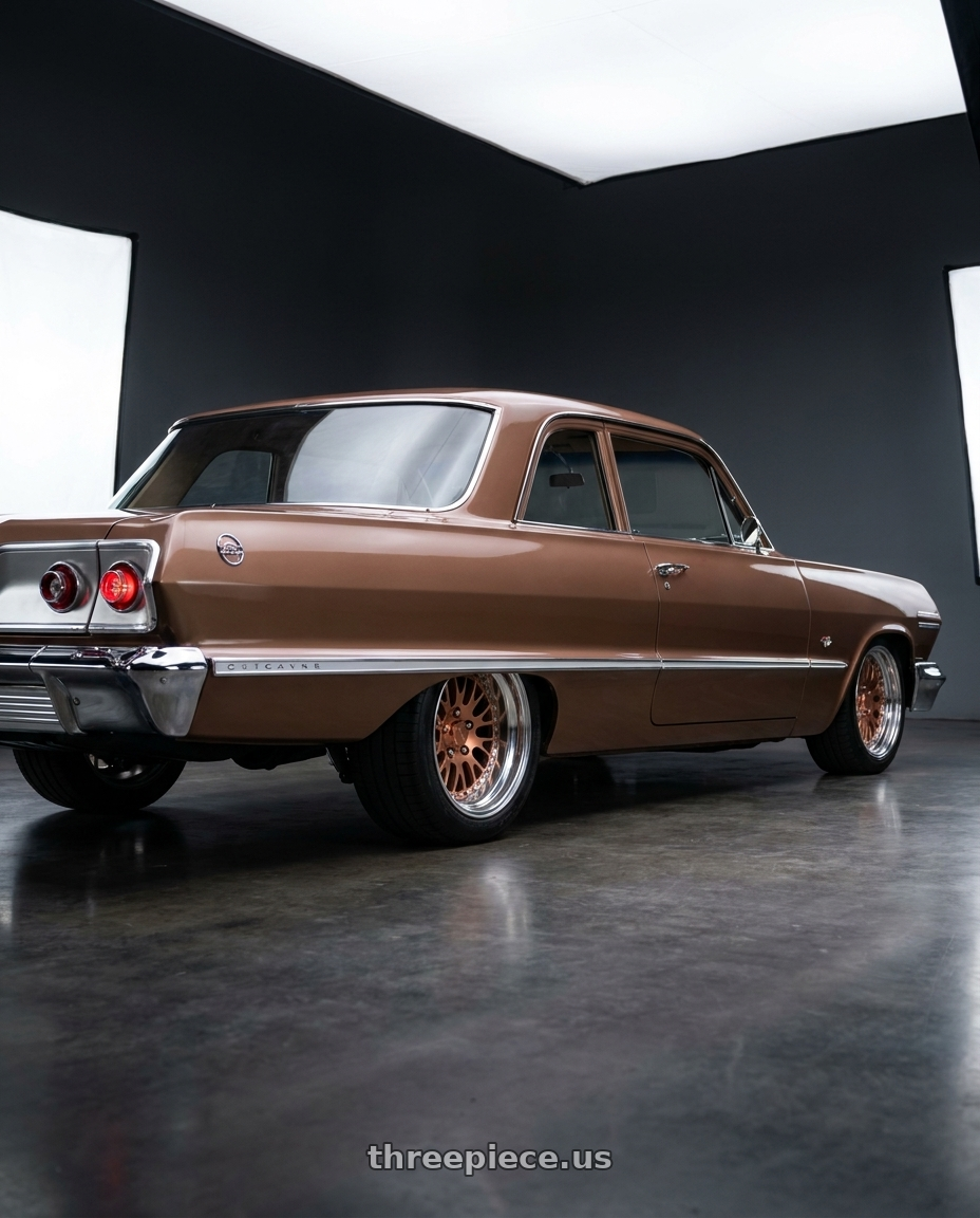 1963 Chevrolet Biscayne with CCW CZ05 5x120.65 16x8 +0 Polished wheels rear three quarter view square tires