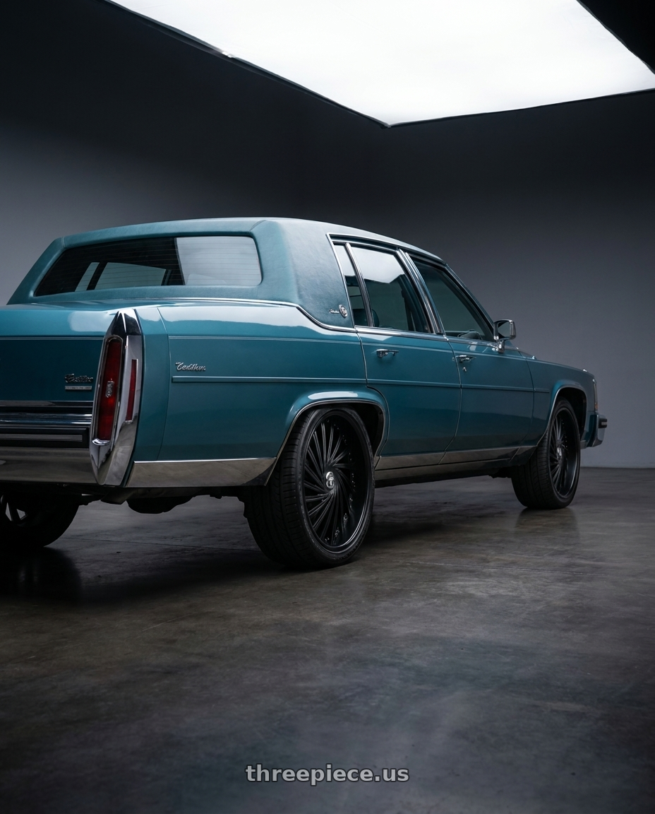 1989 cadillac brougham  with DUB 1PC 241 5x114.3 28x10 +5 MATTE BLACK DOUBLE DARK TINT wheels rear three quarter view square tires