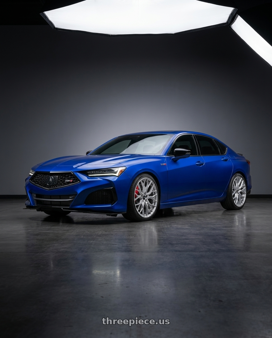 2021 tlx type s apex blue with F1R FS3 5x120 19x9.5 +38 Machine Silver wheels