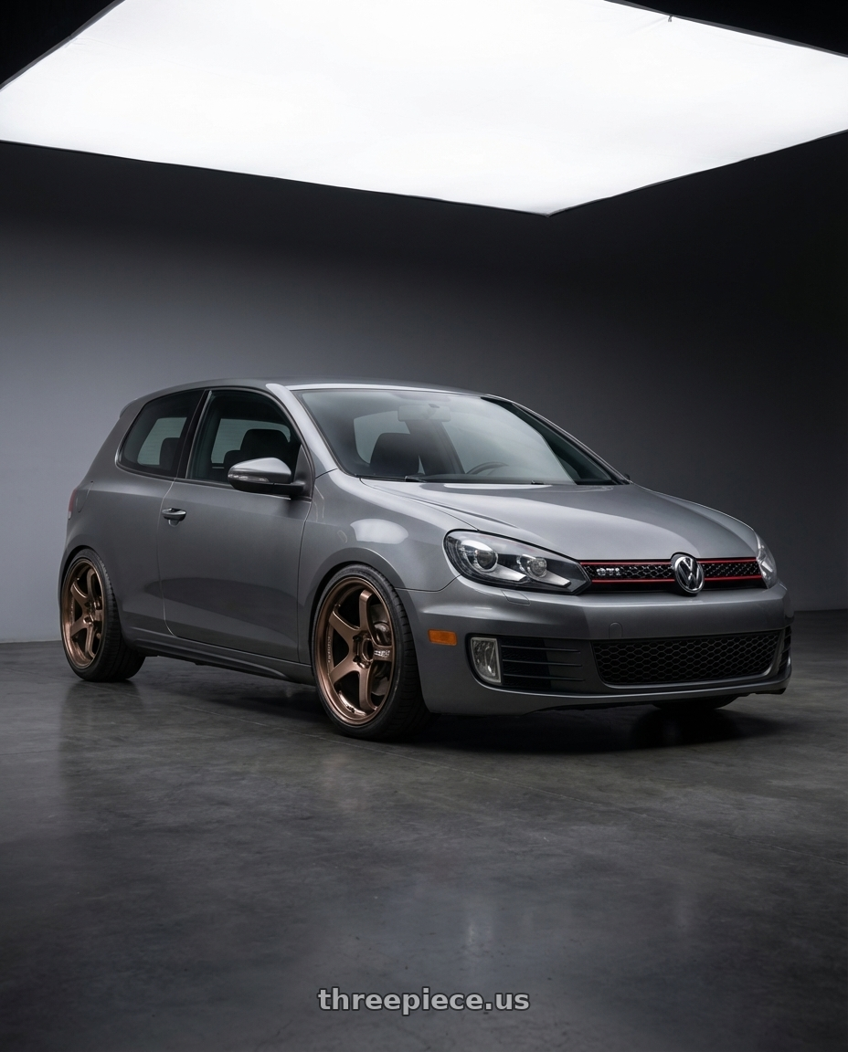 2013 Volkswagen GTI MK6 with Advan Racing GT BEYOND 5x112 18x8.0 +42 RACING COPPER BRONZE wheels front three quarter view lowered stance