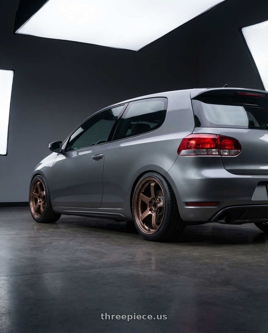 2013 Volkswagen GTI MK6 with Advan Racing GT BEYOND 5x112 18x8.0 +42 RACING COPPER BRONZE wheels rear three quarter view square tires