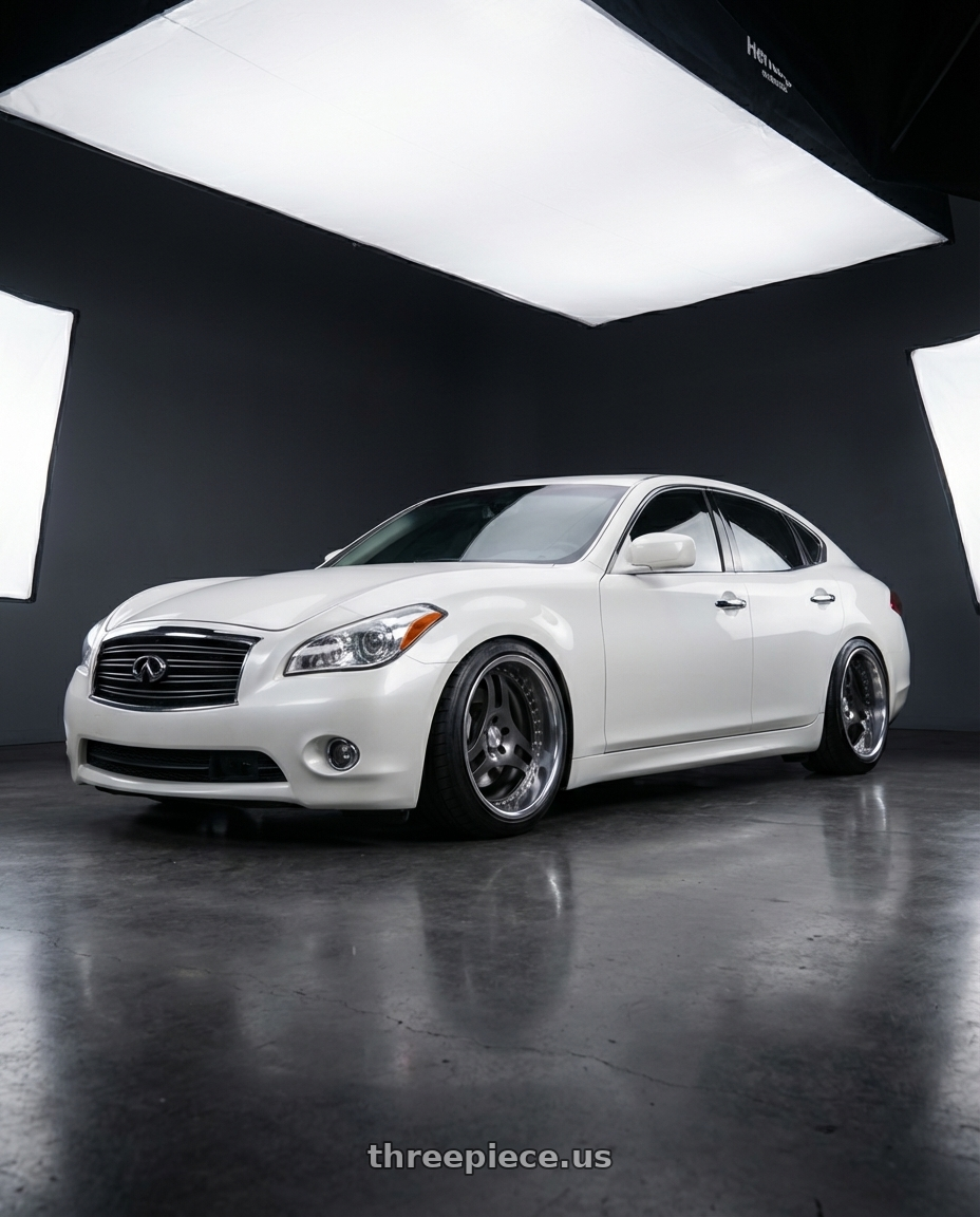 2013 Infiniti M37X  with Heritage Wheel TSUKUBA wheels front three quarter view lowered stance