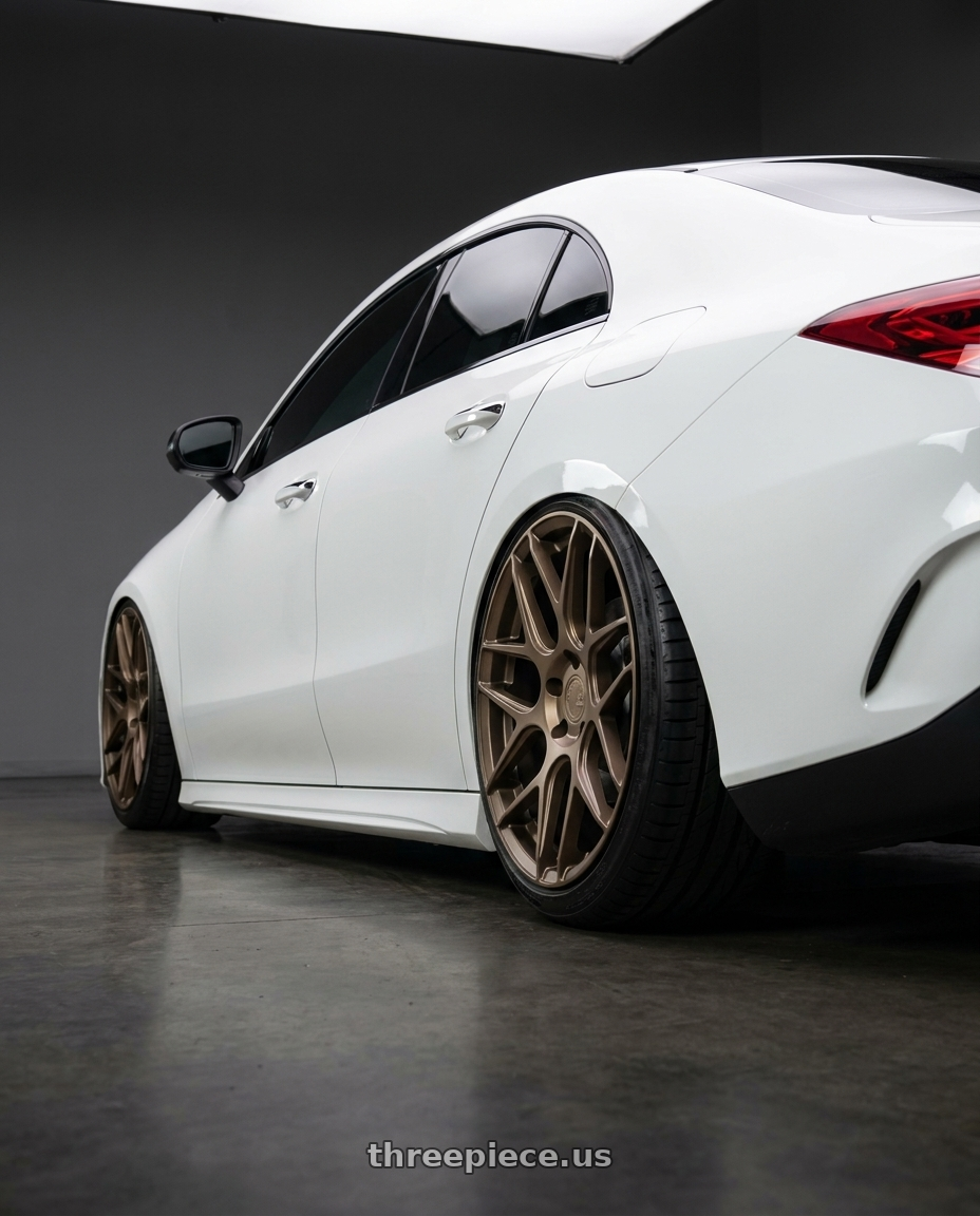 2023 Mercedes-Benz CLA C118 with Aodhan AFF2 5x112 19x9.5+35 Matte Bronze wheels rear three quarter view slight stretch tires