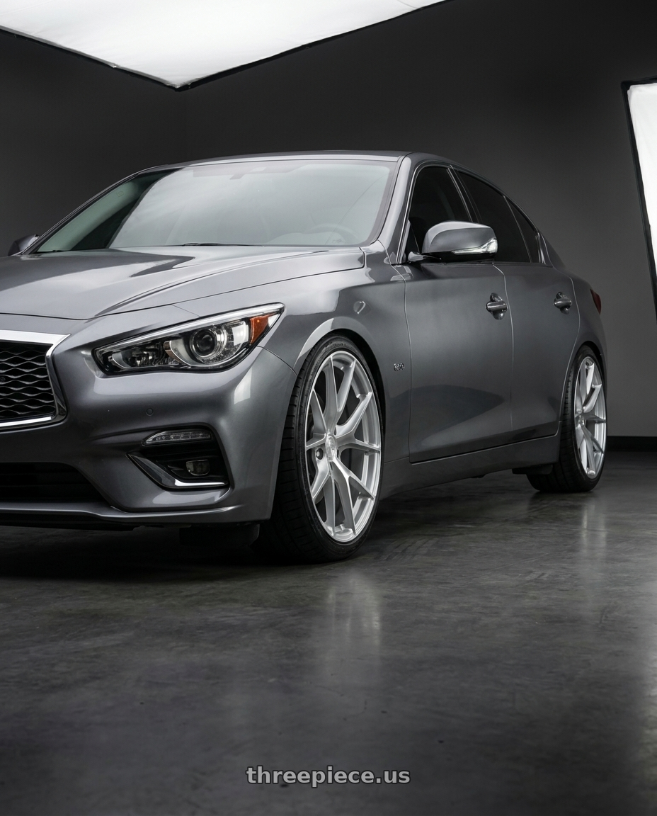 2021 Infiniti Q50 Red Sport with Aodhan AFF7 5x114.3 19x9.5+35 Gloss Silver Machined Face wheels