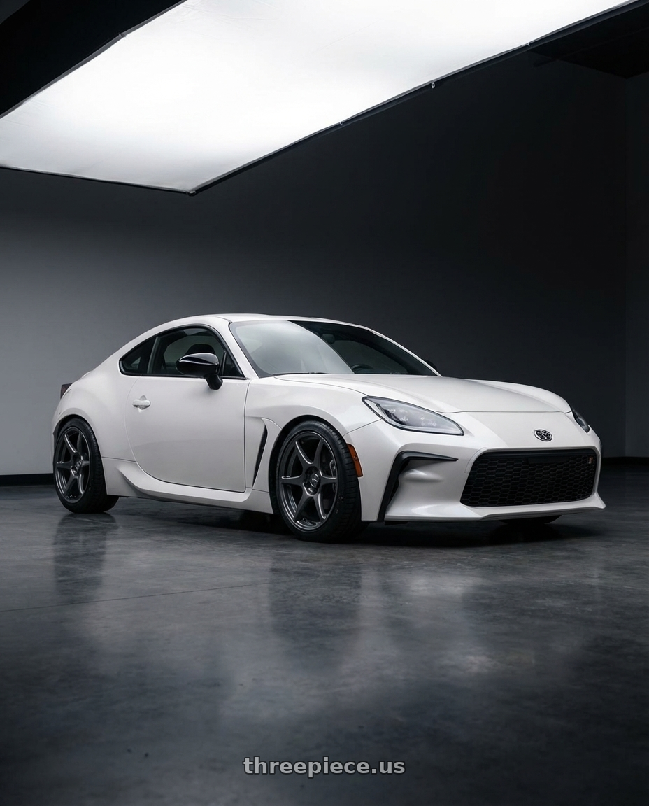 2016 Scion FR-S with Kansei K11G Tandem 5X100 17x9.5 12 Gunmetal wheels front three quarter view lowered stance