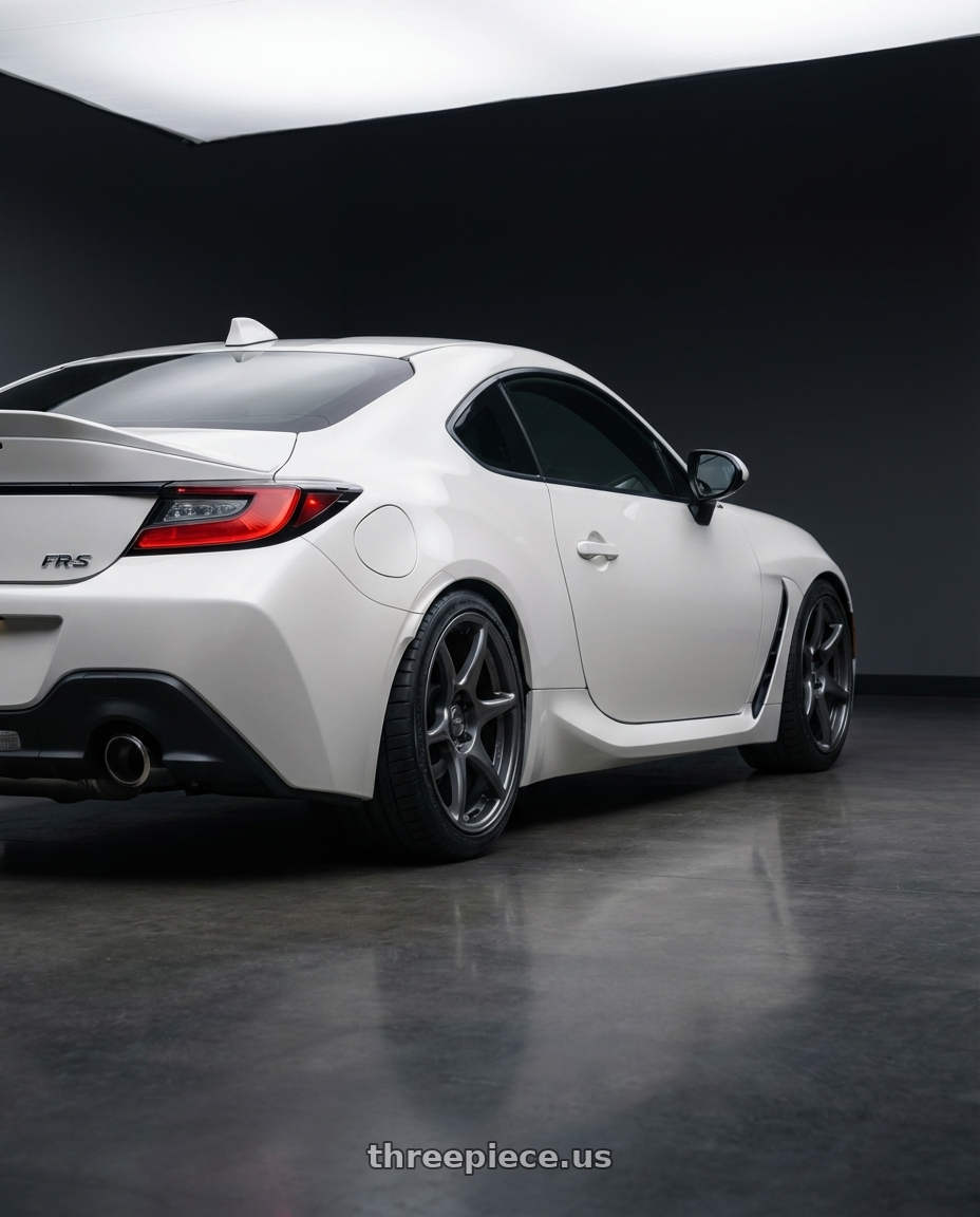 2016 Scion FR-S with Kansei K11G Tandem 5X100 17x9.5 12 Gunmetal wheels rear three quarter view square tires