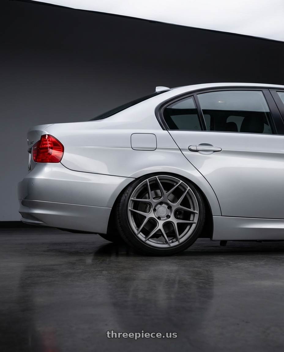 2012 BMW 3 Series E92 with Aodhan AFF2 5x120 19x9.5+35 Matte Gray wheels rear three quarter view slight stretch tires
