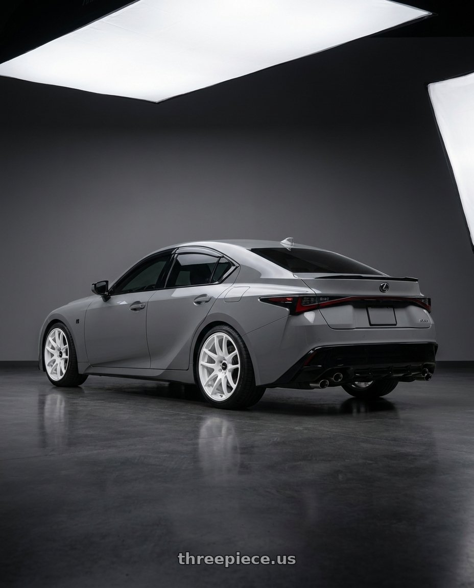 2022 lexus is500 with Vors TR4 5x114.3 19x9.5  +35 White wheels rear three quarter view square tires