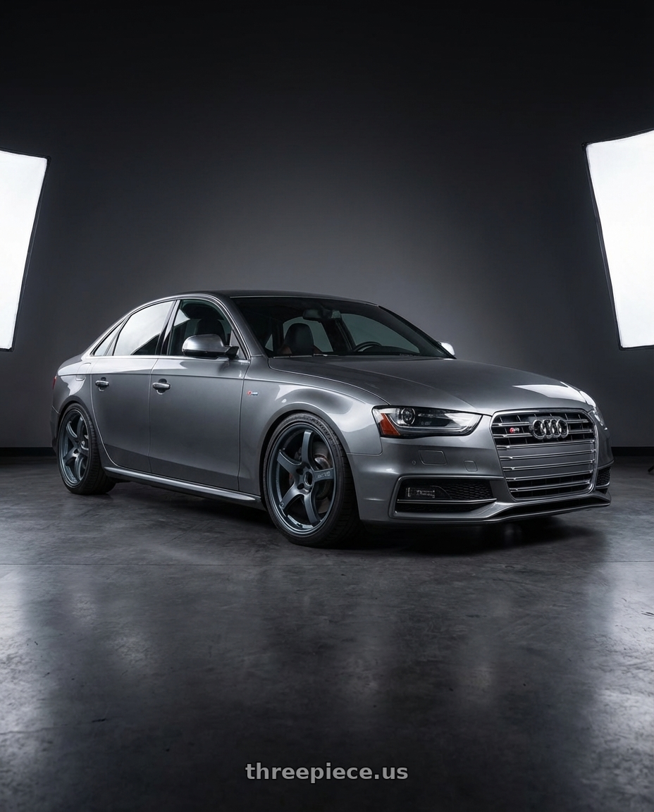2015 Audi S4 B8.5 with Gram Lights 57CR 5x112 19x9.5+45 Gunblue II wheels front three quarter view lowered stance