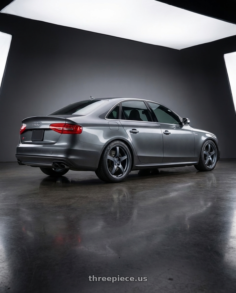 2015 Audi S4 B8.5 with Gram Lights 57CR 5x112 19x9.5+45 Gunblue II wheels rear three quarter view square tires