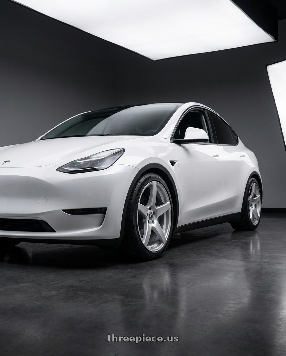 2020 Tesla Model Y Long with Forgestar CF5 5x114.3 20x9 +35 Gloss Silver wheels