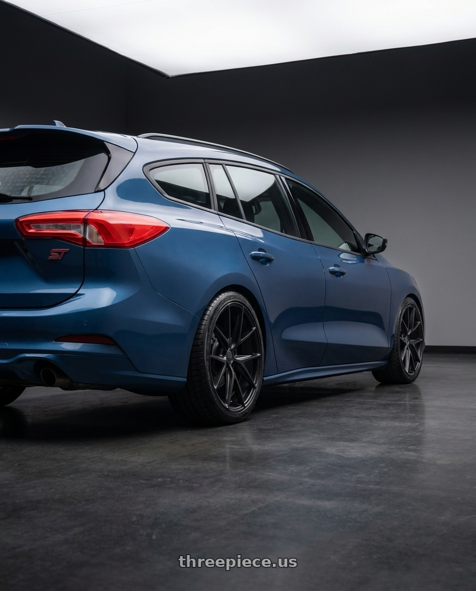 2021 Focus St Wagon with Niche 1PC M117 MISANO 5X112 18X8 +42 MATTE BLACK wheels rear three quarter view square tires