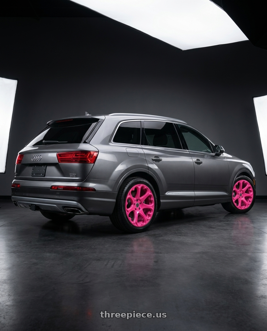 2019 audi q7 with Heritage Wheel Kokoro MonoC 5X112 20x9+25 Pink wheels rear three quarter view square tires