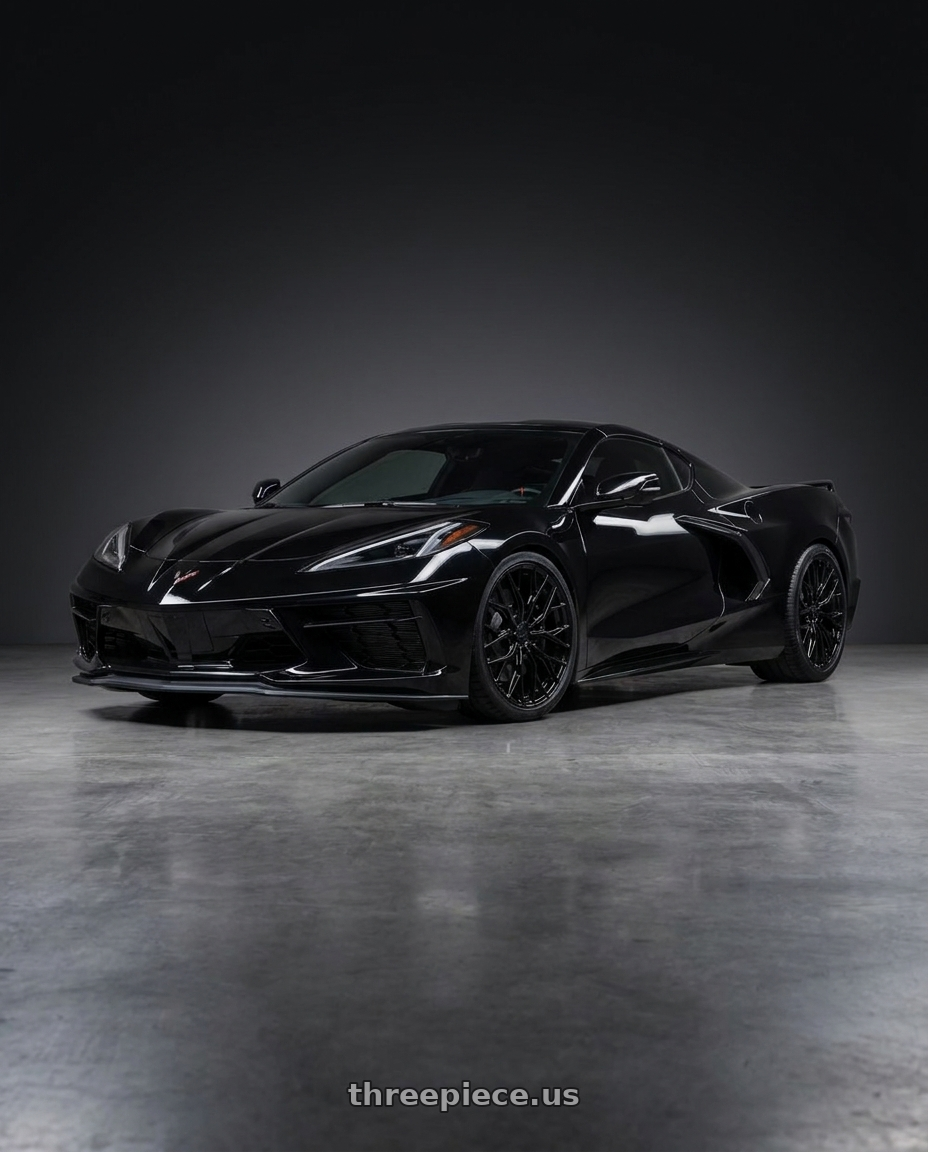 2021 Chevrolet Corvette Stingray with MRR GF5 5x120 19x8.5  +38 Gloss Black fit Corvette C8 ( rear: GF0520A652048BK ) wheels