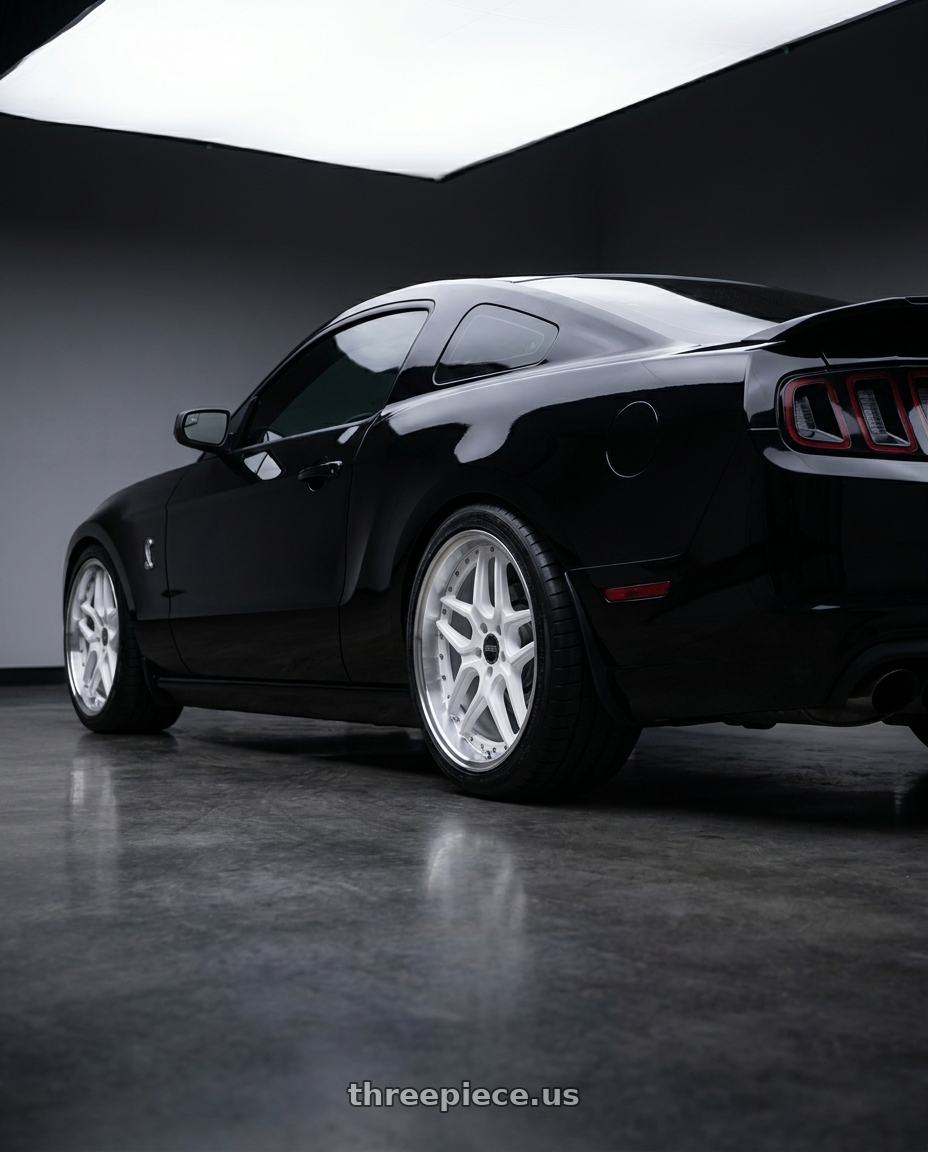 2011 GT500 SVT Performance Package Black with ESR Wheels CS SERIES CS15 5x114.3 19x9.5 +35 Gloss White wheels rear three quarter view square tires