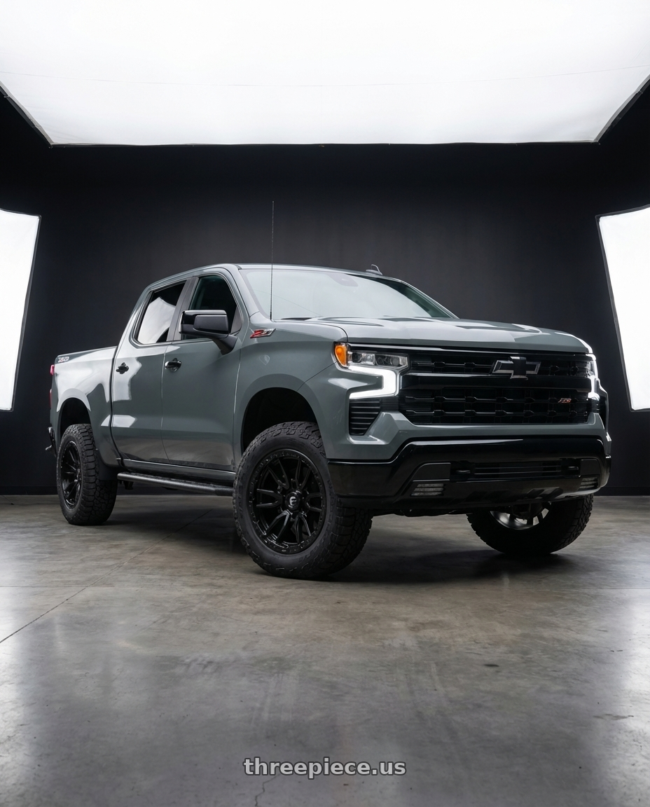 2026 chevrolet silverado lt trailboss cypress grey with Fuel 1PC D679 REBEL 6X139.7 18X9 +20 MATTE BLACK wheels