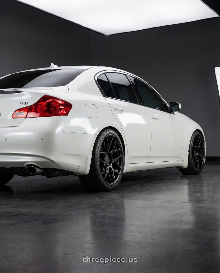 2012 Infiniti G37 with Aodhan AFF2 5x114.3 19x9.5+35 Matte Black wheels rear three quarter view square tires