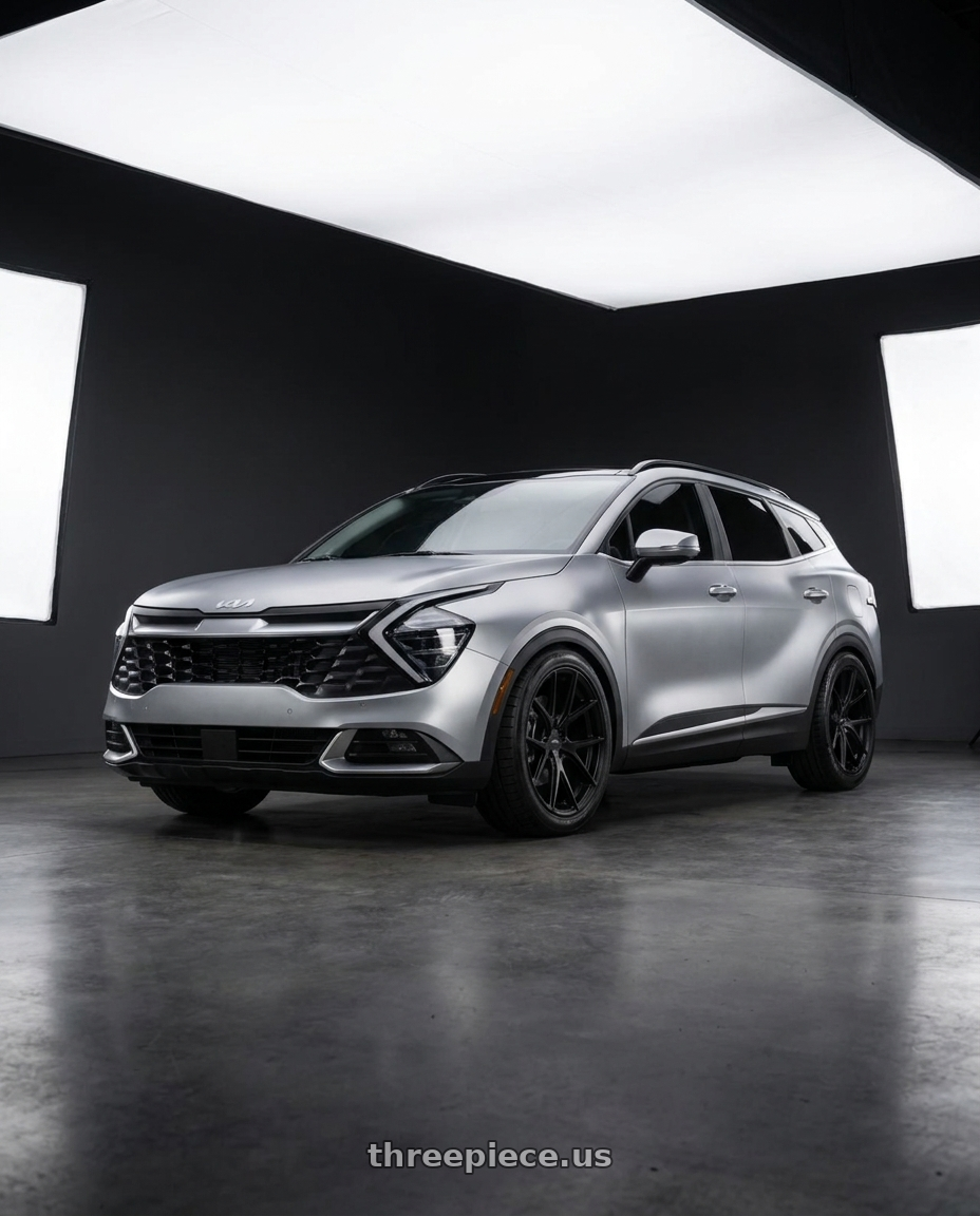2025 KIA Sportage, Matte Silver with Bravado 08B Tribute 5x114.3 19x10.5 +45 Matte Black wheels