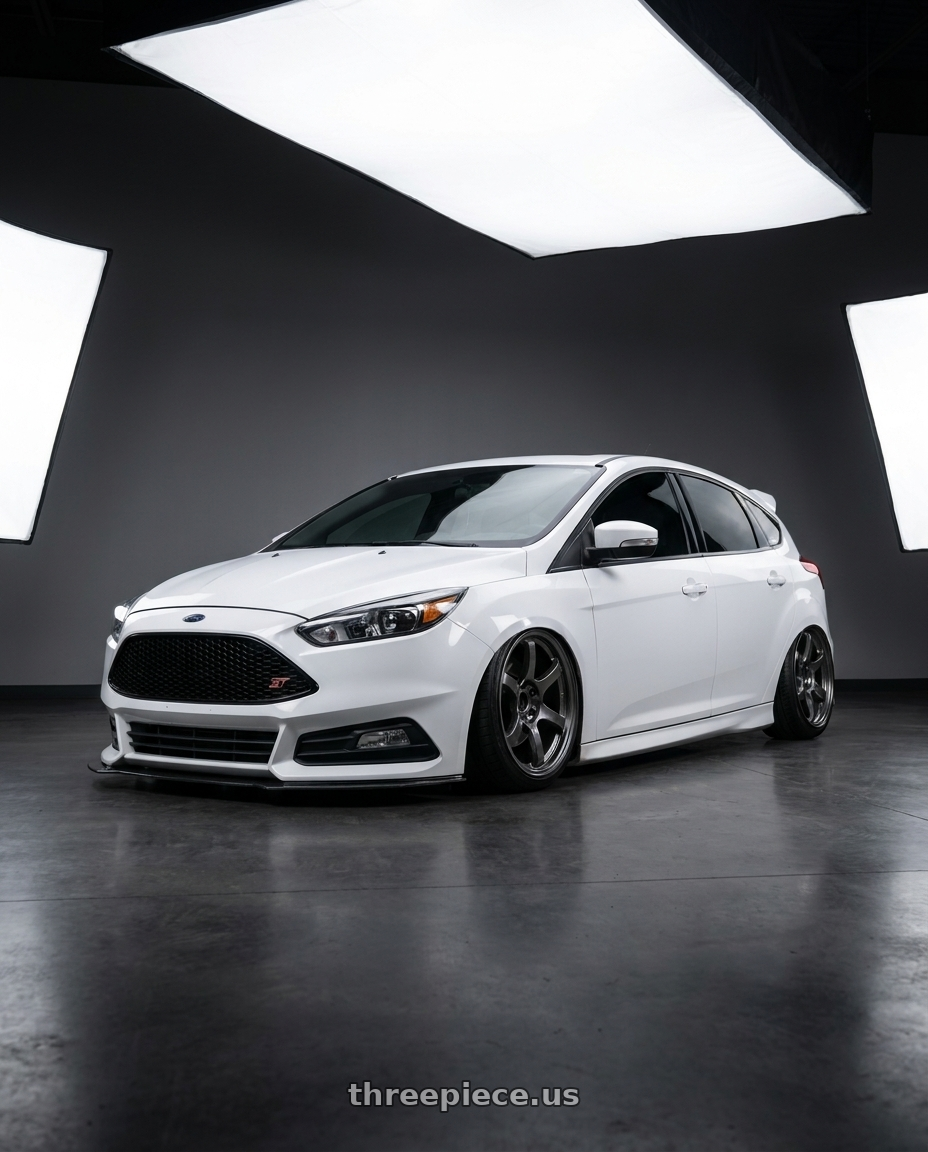 2015 ford focus st white with Gram Lights 57DR 5x108 18x8.5 +37 HS GUNMETALLIC wheels
