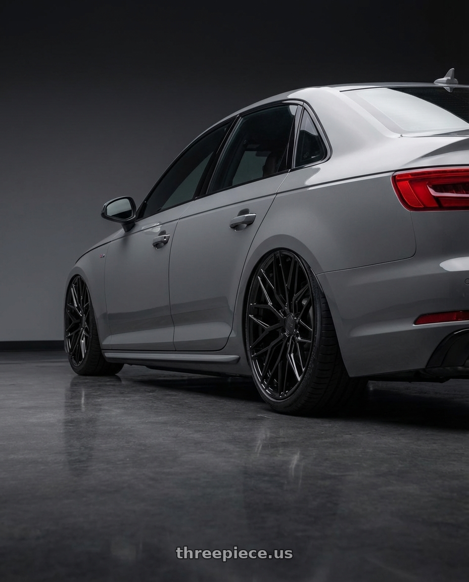 2023 Audi S4 B9 with Avant Garde Wheels M520R 5X112 20x9 +32 Gloss Black wheels rear three quarter view slight stretch tires