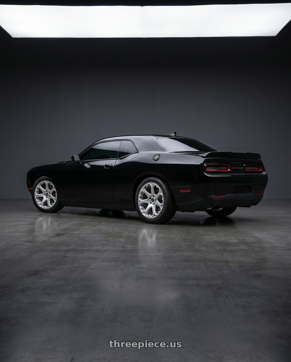 2015 dodge challenger with HERITAGE WHEEL KOKORO MONOC 5x120 17x8 +25 SILVER wheels rear three quarter view square tires