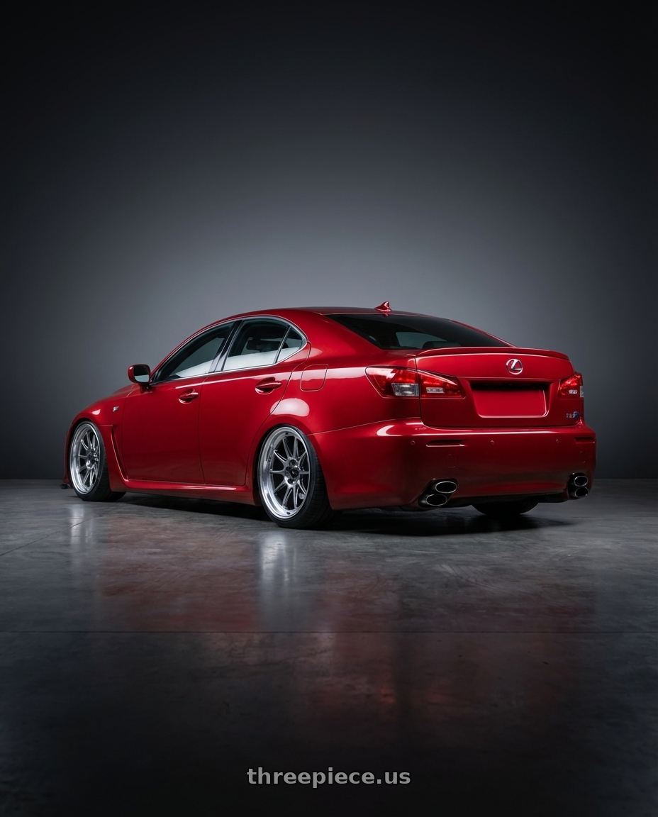 2012 Lexus IS-F with Konig Countergram 5x114.3 19x11+18 Hyper Chrome / Machined Lip wheels rear three quarter view slight stretch tires