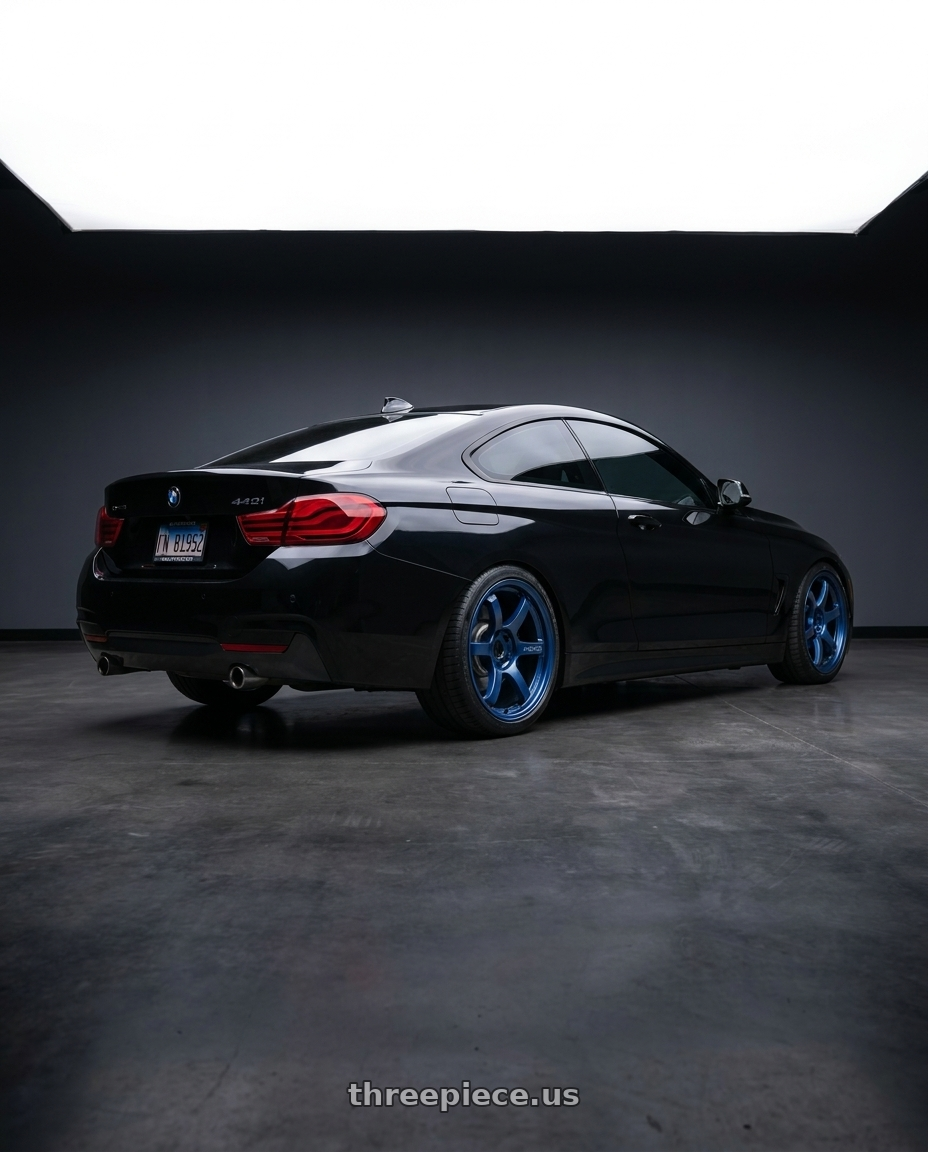 2020 BMW 440i XDRIVE  with Gram Lights 57DR 5x120 19x9.5+25 Sputter Blue wheels rear three quarter view square tires