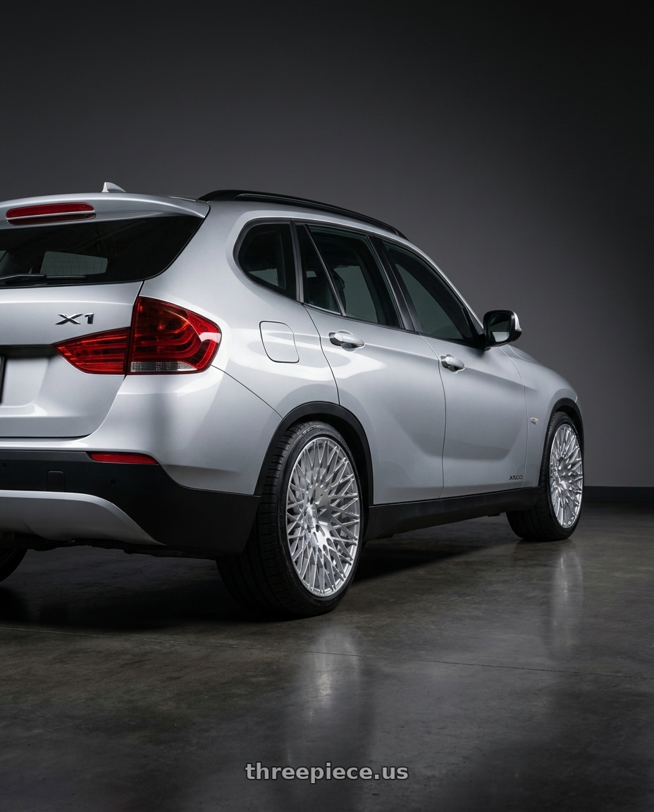 2011 Bmw X1 with Avant Garde Wheels M540 5X112 18x9 +48 Silver Machined wheels rear three quarter view square tires