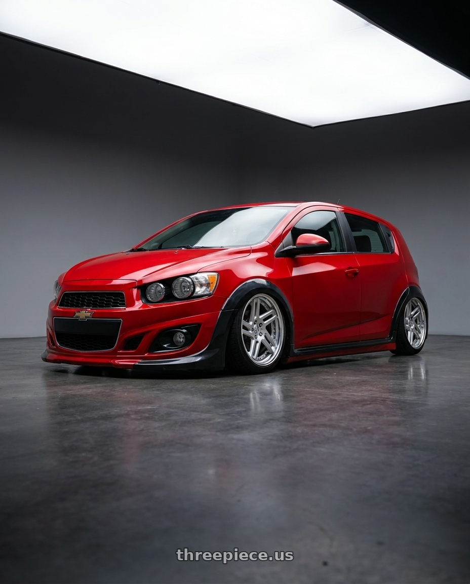 2014 Chevy Sonic Hatch with Work Zeast st3 5x100 20x8+45 A Disk Brush Silver Clear wheels