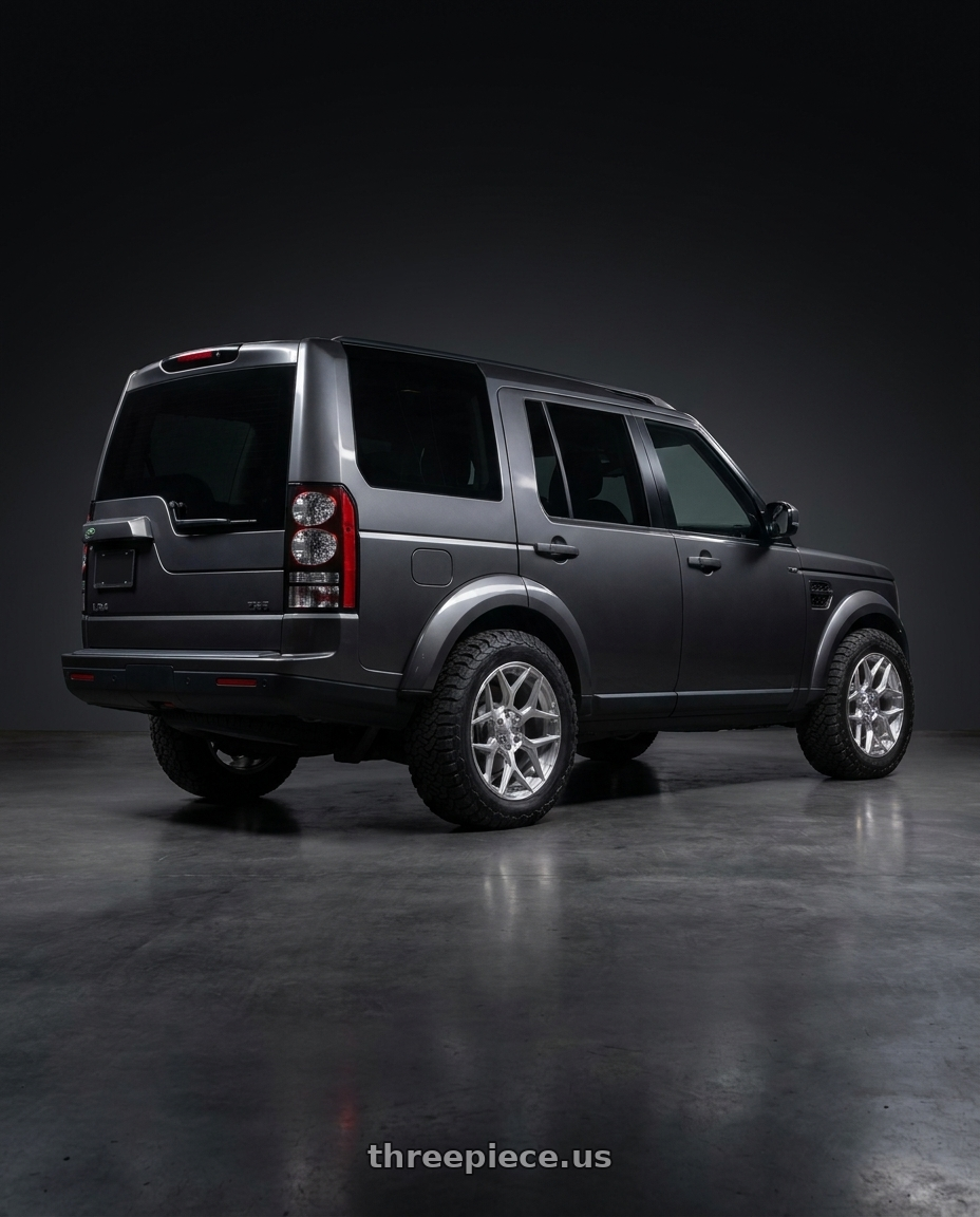2019 Land Rover LR4 with 4PLAY 4P06 8x180 20x9+0 Brushed wheels rear three quarter view meaty tires