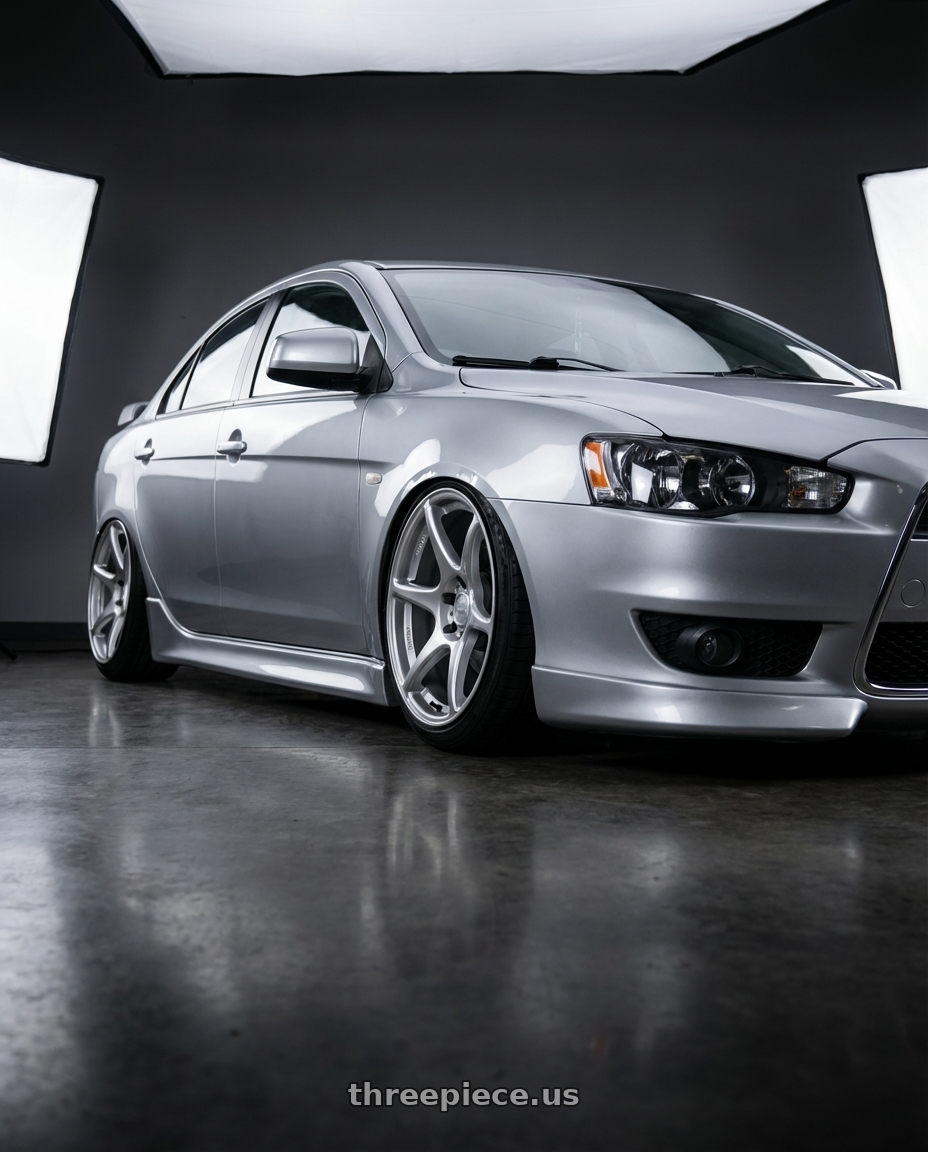 2014 Mitsubishi Lancer Ralliart with Kansei K11S Tandem 5x114.3 18x10.5 12 Hyper Silver wheels