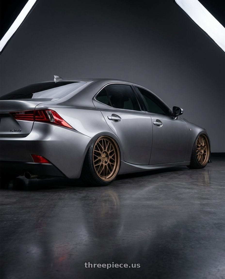 2014 lexus is250 base nebula with KATANA RACING KR06 5x114.3 18x8 +40 Matte Bronze wheels rear three quarter view slight stretch tires