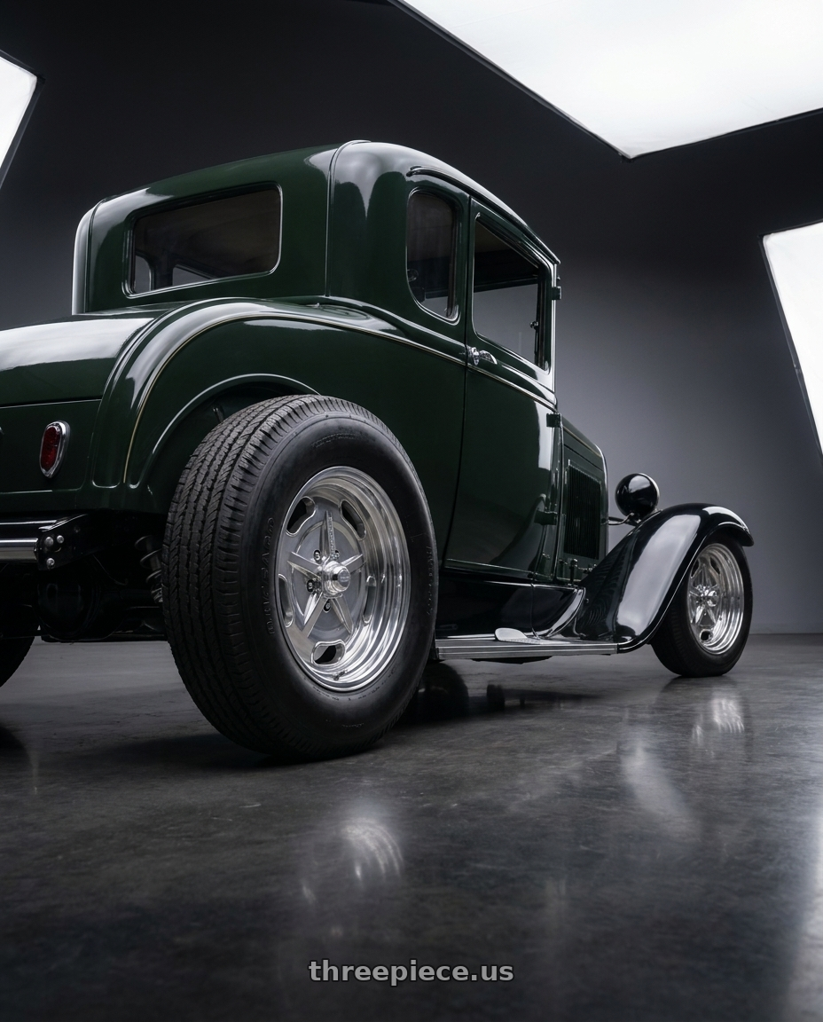 1931 ford model a  with American Racing Vintage VN471 SALT FLAT SPECIAL 5X120.65 17X8 +6 POLISHED wheels rear three quarter view meaty tires